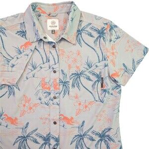 FLYLOW Mens Tropic Animal Print Short Sleeve Snap Button Up Shirt Medium